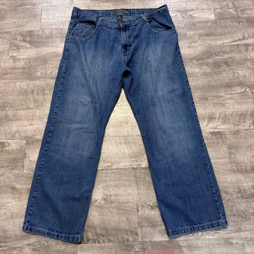 Y2K Southpole Medium Wash Straight Leg Embroidered Loose Fit Jeans Mens Sz. 42